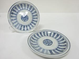 古伊万里　染付　暦手　六寸皿　2客